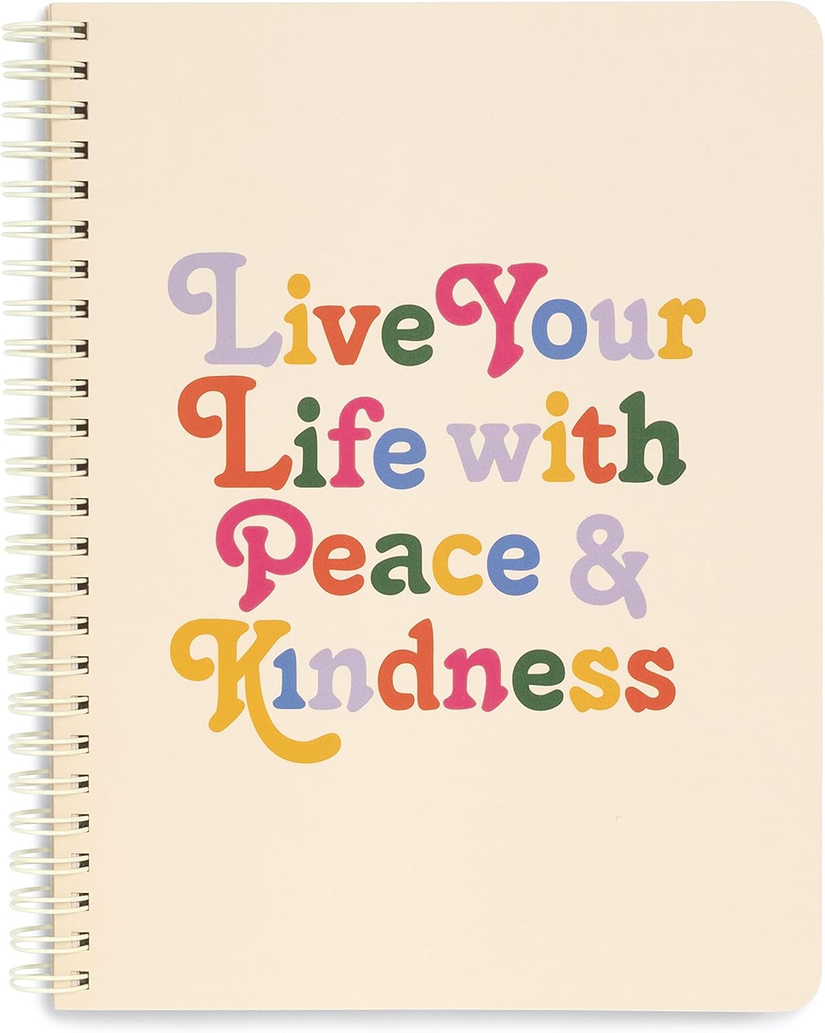 ban.do Rough Draft Mini Spiral Notebook with Saying, 8.5" x 6.75" with Pockets and 160 Lined Pages, Live Your Life with Peace and Kindness
