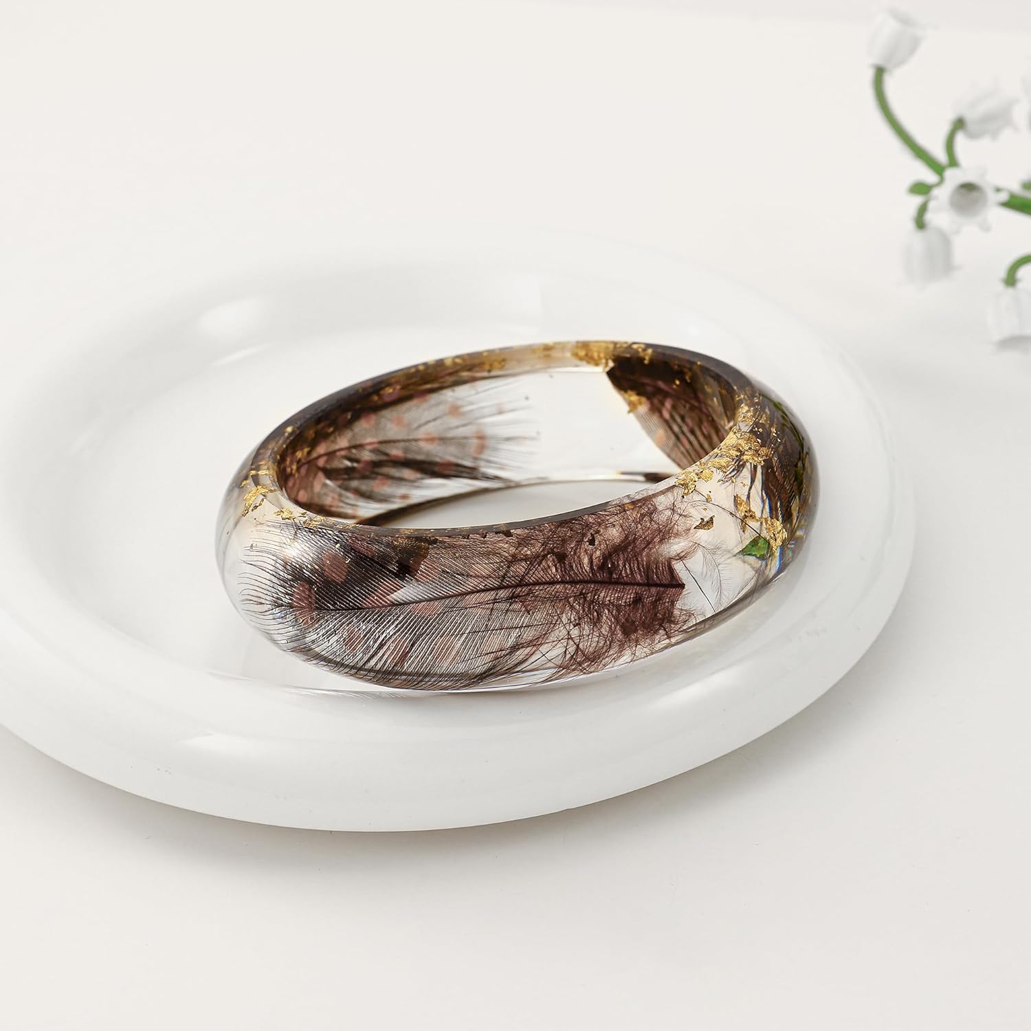 Clear Chunky Acrylic Resin Bracelet for Women Blue Feather Resin Bangle Bracelets Trendy Acetate Statement Bangle Jewelry - Image 4