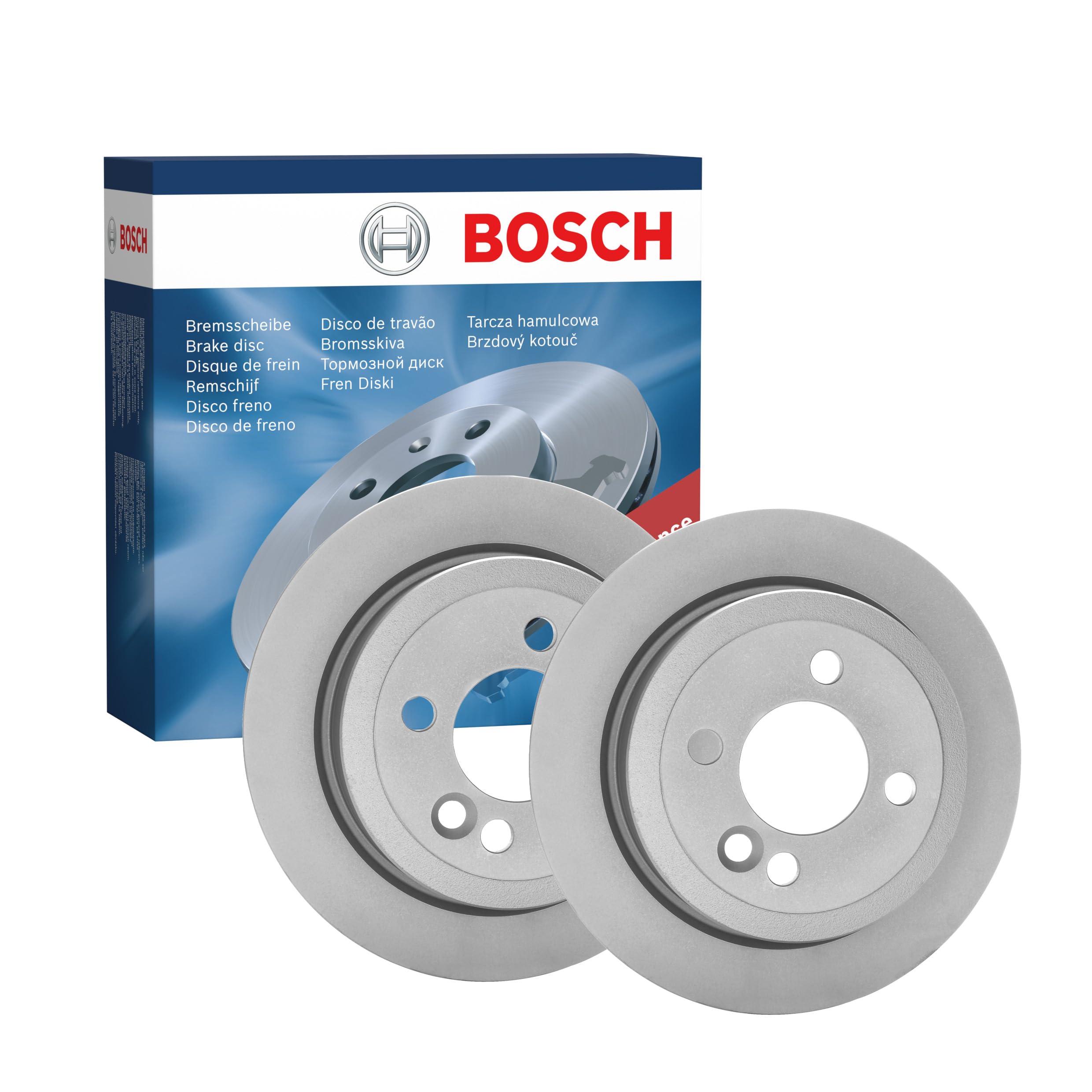 Juego de 2 Discos de Freno Bosch BD520 - Discos Macizos de 258.7 mm - Eje Trasero - Certificación ECE-R90 - Larga Vida Útil, protección anticorrosión avanzada - 1 Juego de 2 Discos