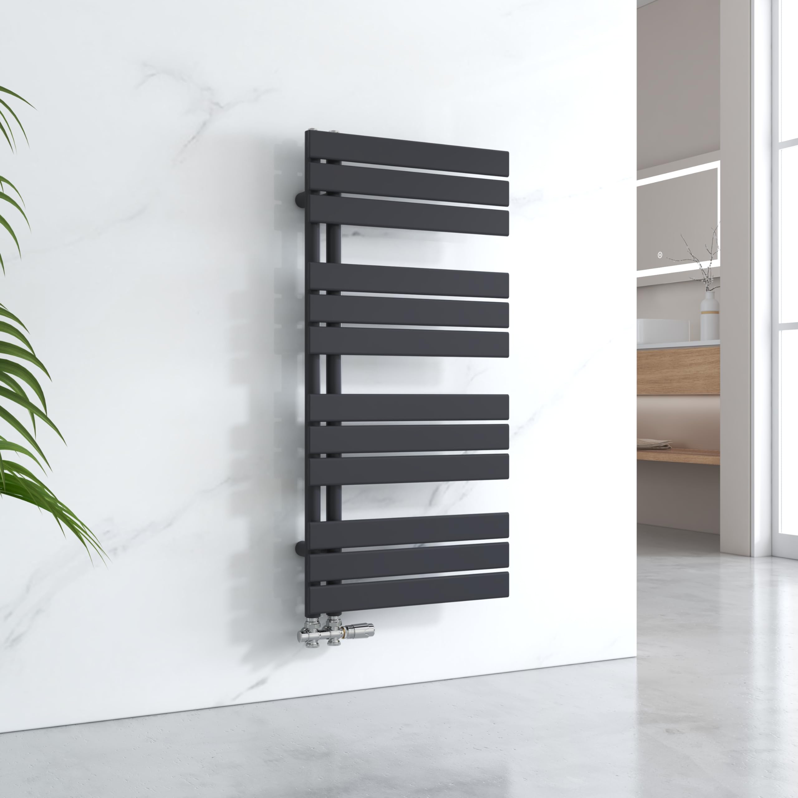 EMKE Radiador de Toallas, 1041x500 mm, Negro, 529 vatios | radiador de baño, Soporte para Toallas, con conexión Lateral, Calefactor de Toallas, calefacción de baño