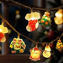 Christmas Lights Decorations,Christmas Fairy String Lights,20 LED Xmas Warm White Light Hanging Decors with Santa Claus Wreath Tree Snowman Candy Cane Hat Stockings Indoor Window Lights for Party Home