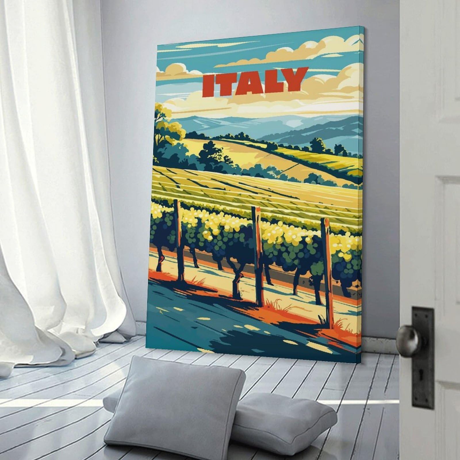 Junmoney Canvas Wall Decor Italy Vineyard Landscape Travel, 20x30inch(50x75cm), for Living Room, Bedroom, Office Or Hallway, Stylish Home Artwork for Focal Walls