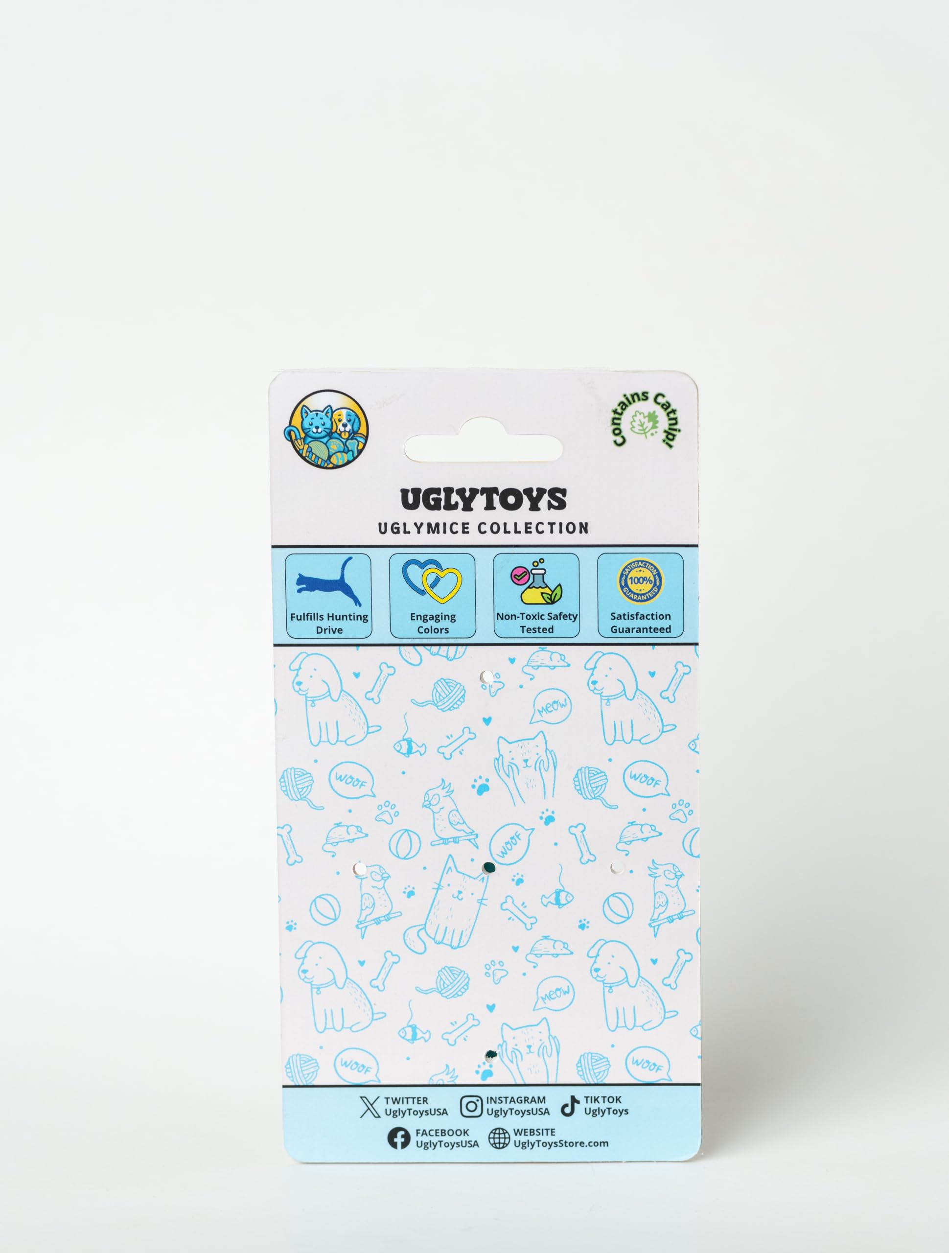 UglyToys USA - UglyMice Collection, Refillable Plush Catnip Mouse Toy for Cats, Blue & Yellow Colors for Visual Enrichment, Hidden Pouch Catnip Included