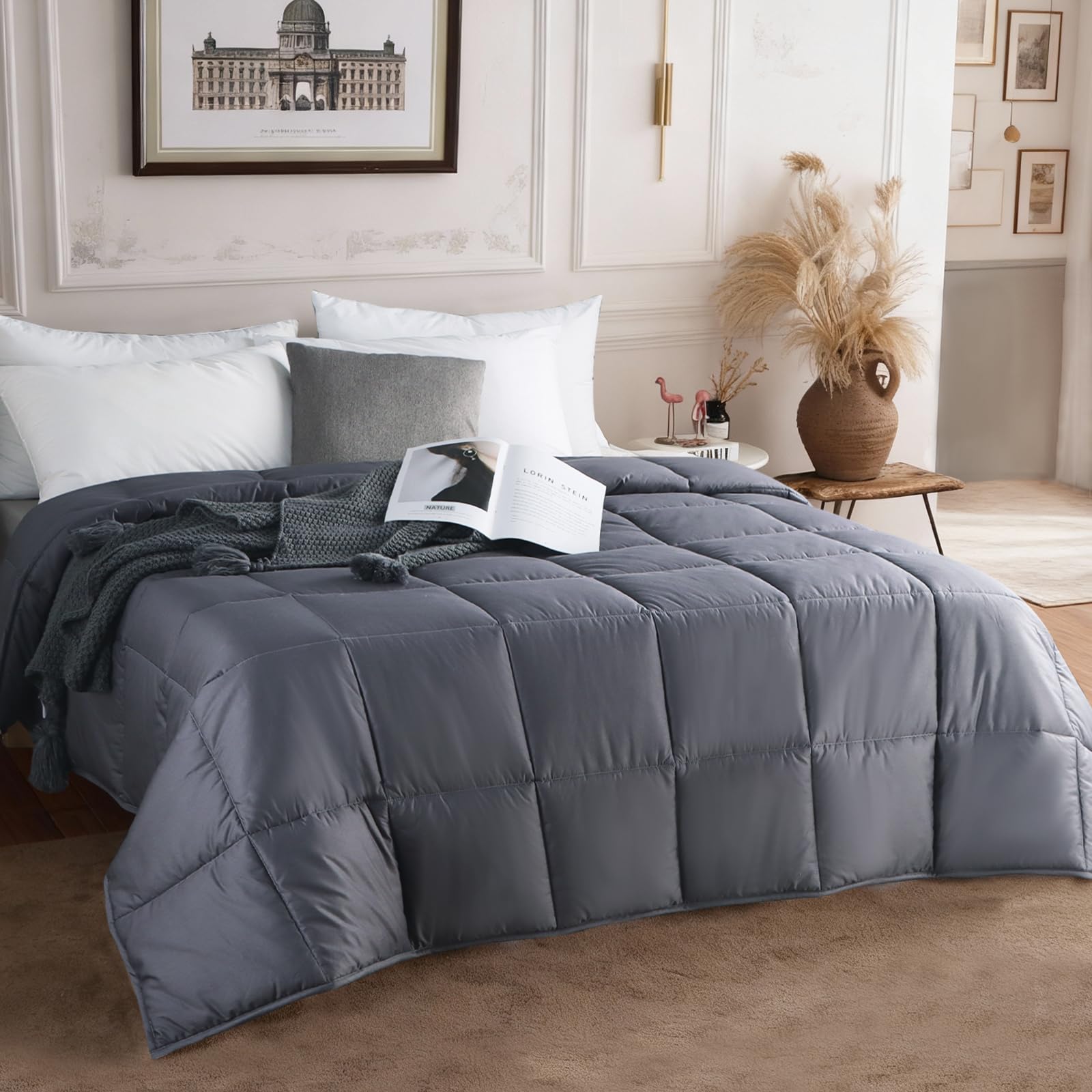 Photo 1 of Wool Comforter Queen Size Duvet Insert All Season, Ultra-Soft Wool Duvet, Breathable Washable Comforter, Medium Weight,100% Noiseless Cotton Shell(Dark Gray)