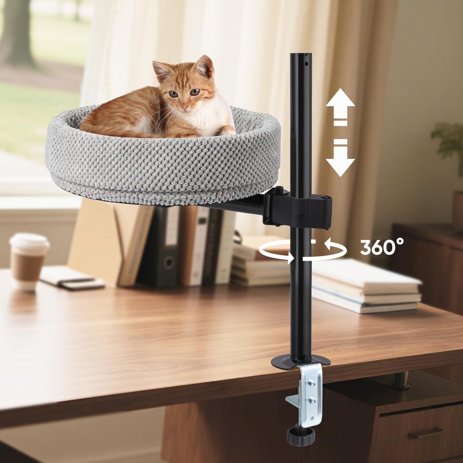 Lit pour Chat pour Bureau – Rotatif à 360°, Anti-pincement et Peu encombrant, Motif Ananas (XL, Gris foncé)