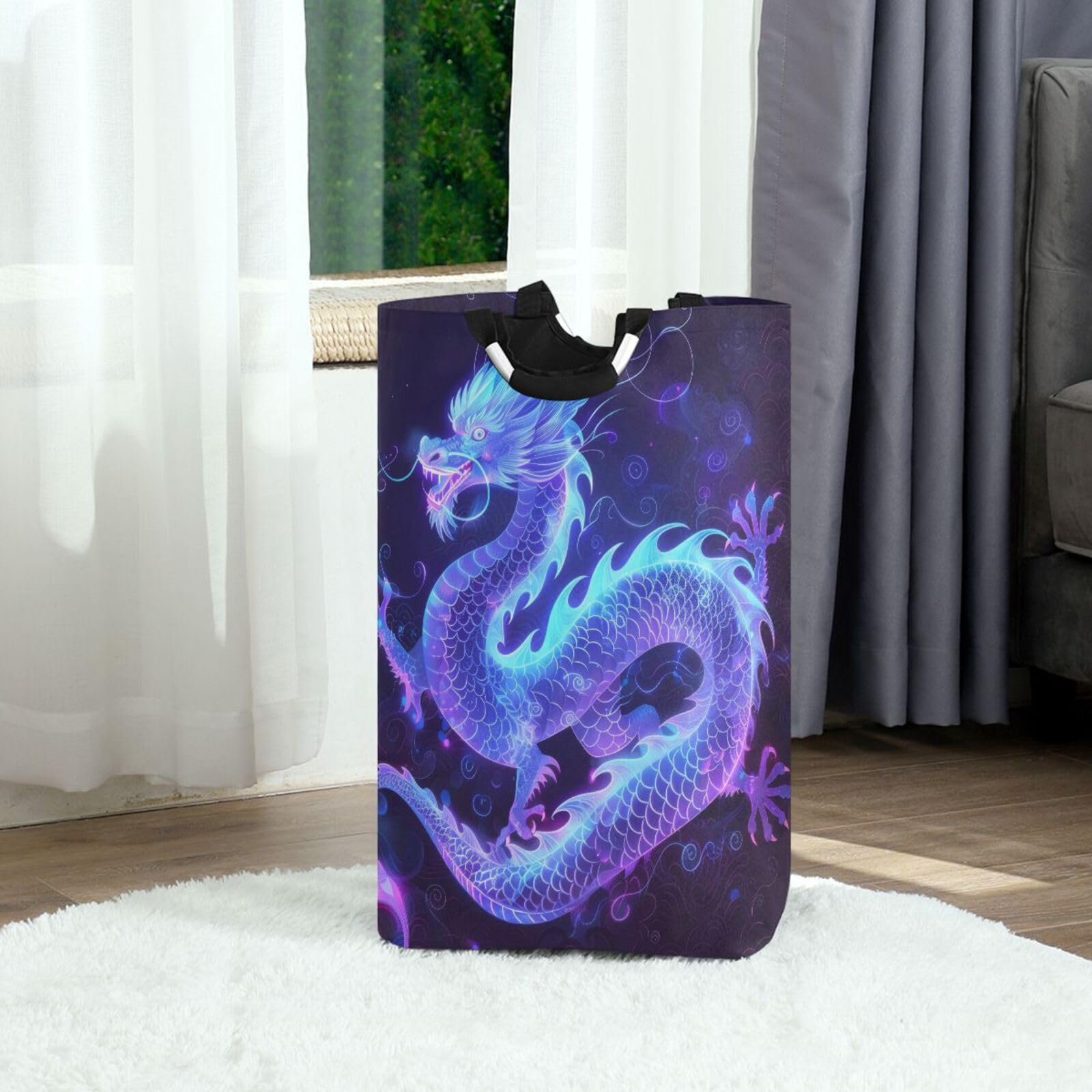 Jihqo Laundry Hamper Basket Serious Dragon with Cloud Collapsible Nursery Storage Bin Waterproof Clothing Baskets for Home Bedroom Bathroom Washing Room