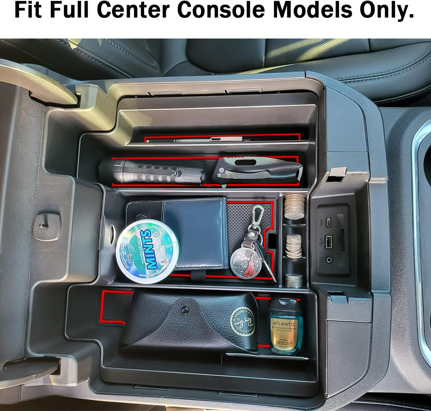 Center Console Organizer Compatible with 2020-2023 Silverado/Sierra 2500/3500HD/ 2019-2022 Chevy Silverado 1500 / GMC Sierra 1500 Accessories - Full-Coverage Insert Tray, ABS material,Red