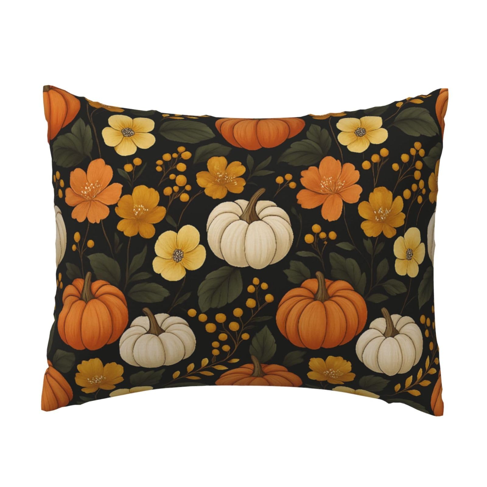 Pumpkin and Flowers Pillowcase Soft Plush with Zipper Decorative Pillowcovers 16x20 in