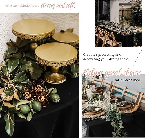 Miniatura 7 de Paquete de 4 manteles de poliéster negro de 60 x 126 pulgadas para mesa rectangular de 8 pies, resistentes a las arrugas, tela lavable, mantel negro