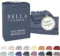 Bella Coterie Bamboo Viscose King Sheet Set - 100% Organic, Ultra Soft Cooling for Hot Sleepers, 400TC, 18" Deep Pocket, OEKO-TEX [Slate Blue]