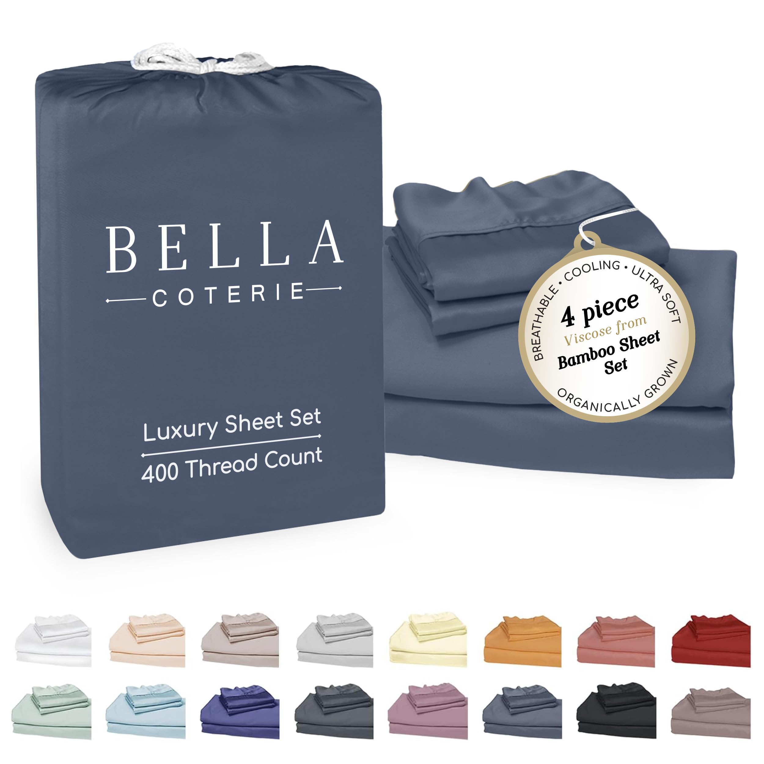 Bella Coterie Luxury Bamboo Viscose Queen Size Sheet Set 100 Organically Grown Ultra Soft Cooling for Hot Sleepers