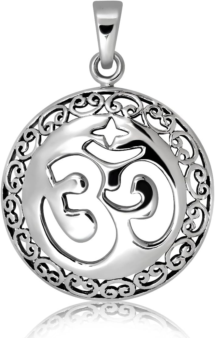 Sistakno Sterling Silver 925 Om Aum Devanagari Tibet Tibetan Filigree Motif Openwork Pendant