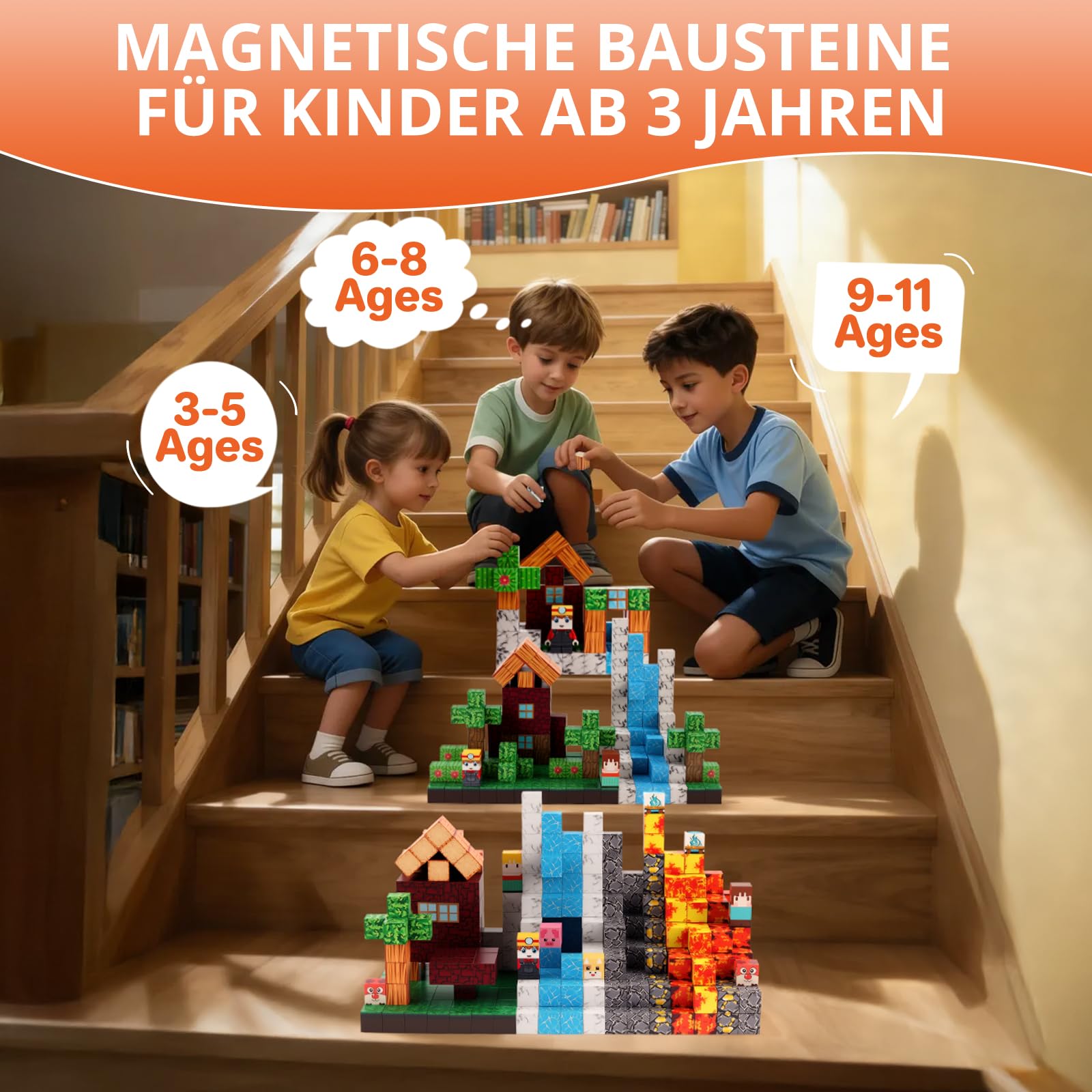 FUNYKICH Magnetische Bausteine, 470PCS Magnetbausteine Bauwelt Magnetspielzeug für ab 3-10 Jahren Jungen und Mädchen, Magnetisches Blöcke STEM Montessori Stapelspielzeug,Kreative Kinderspiele Geschenk