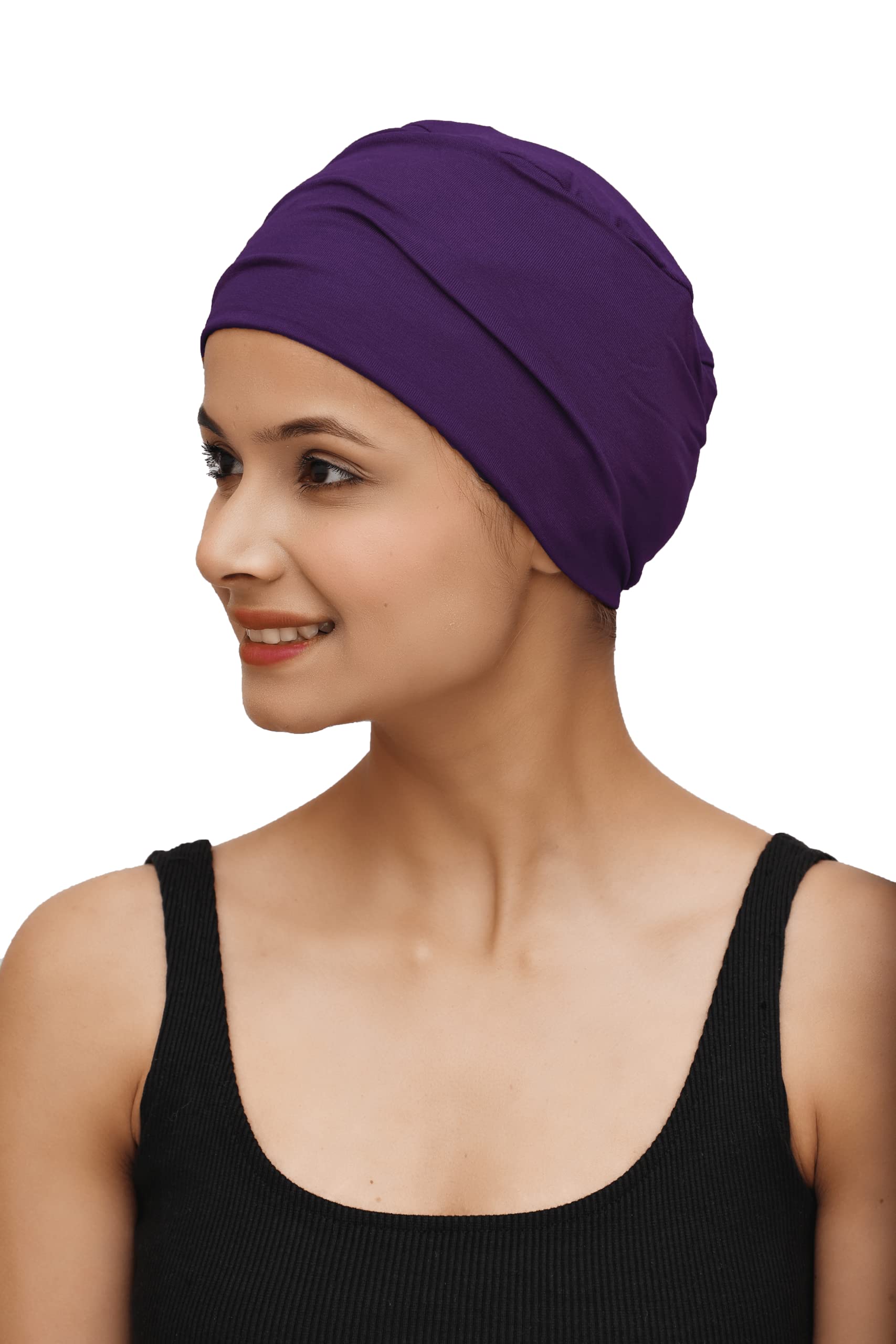 The Headscarves Women Silky Soft Bamboo Viscose Sleep Cap for Hair Loss Chemo Headwear Skull Cap Free Size (Multicolor) (HS3_Purple)