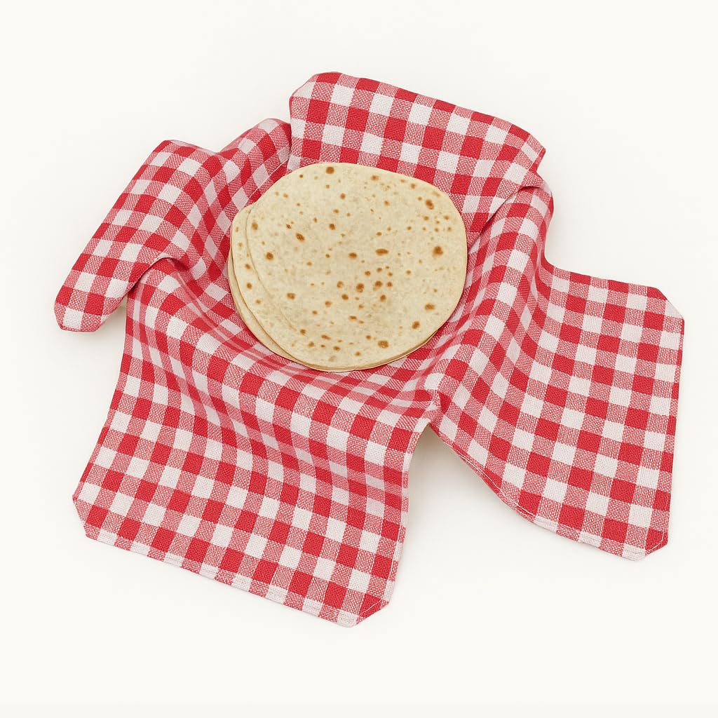 OPTICA WEAVES Black Checks (Ajoop) Cotton Double Layer Roti Clothes Wrap with Flaps, Cotton Cloth for Chapati, Hot Case, Kitchen Chapati Cloth Wrap, Roti Cloth (Multi 1, Pack of 1) (Red)