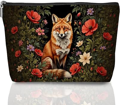 Fox Gifts Makeup Bag Nature Forest Cottagecore Fox Decor Stuff Cosmetic Bag Vintage Botanical Makeup Pouch Cute Floral Lovers Gifts for Women Gardener Animal Lovers Birthday Friendship Christmas