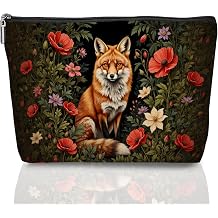 Fox Gifts Makeup Bag Nature Forest Cottagecore Fox Decor Stuff Cosmetic Bag Vintage Botanical Makeup Pouch Cute Floral Lovers Gifts for Women Gardener Animal Lovers Birthday Friendship Christmas