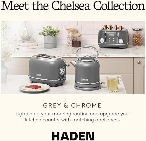 Miniatura 5 de Haden Chelsea - Hervidor de agua eléctrico de 1,7 litros con base de 360 grados, gris y cromado