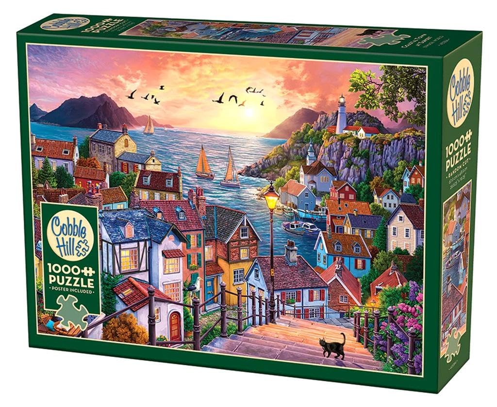 Amazon.com: Cobble Hill 1000 Piece Puzzle - Coastal Town at Sunset