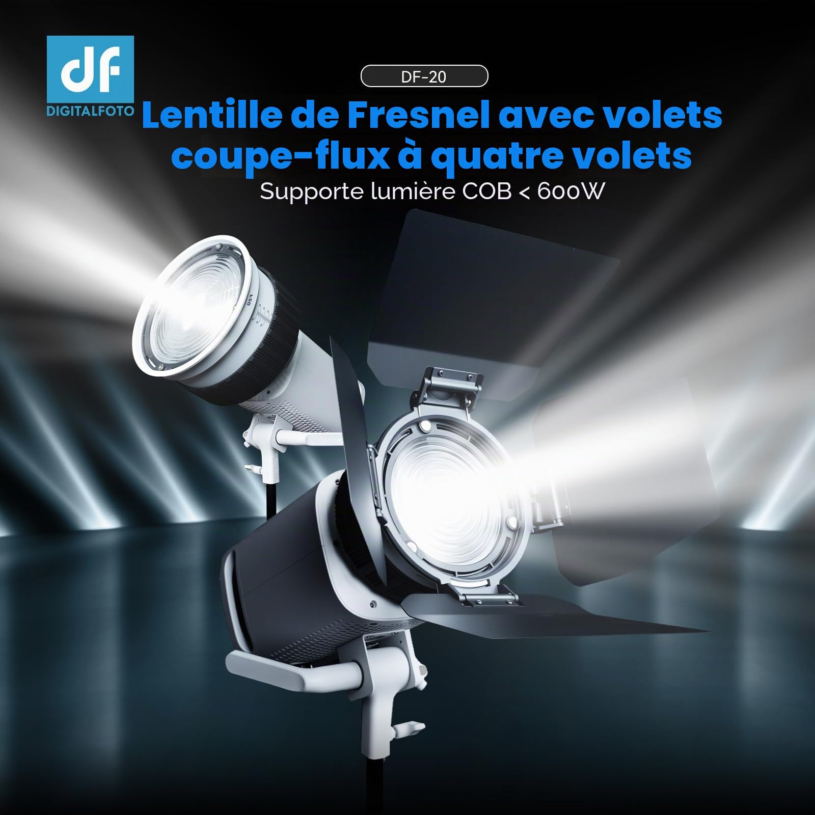10X Lentille Fresnel à Monture Bowens avec Volets Amovibles, Angle de Faisceau Réglable 10–45°, Modificateur de Projecteur pour Lampes COB ≤600W, Contrôle Cinématographique pour Film & Studio