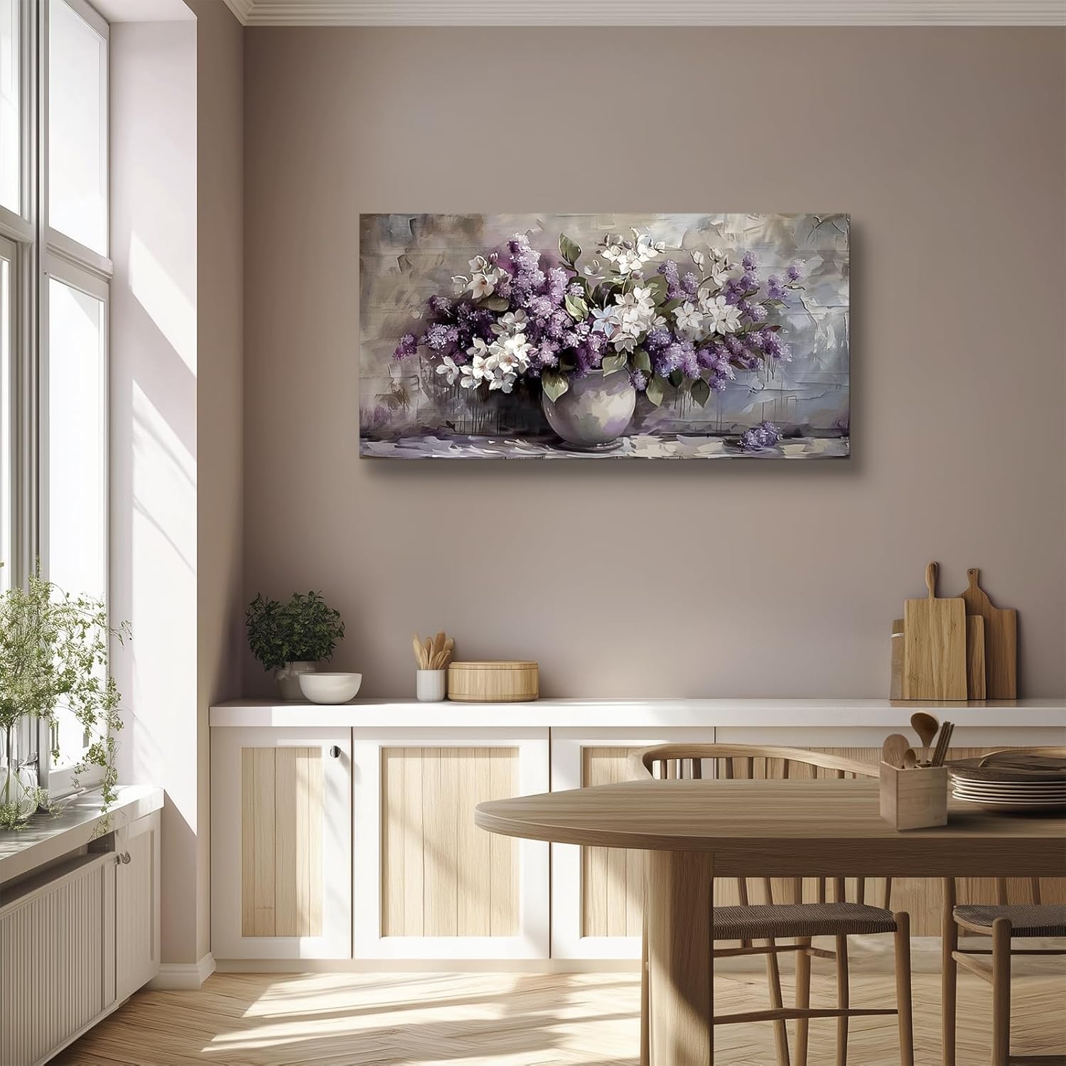 SERIMINO Large Wall Art for Living Room, Still Life Flowers Canvas Prints, Purple Floral Botanical Decor Paintings, Modern Aesthetic Pictures Wall Decor, Farmhouse Kitchen Artwork 24"X48" 48"L x 24"W Flowers in A Vase