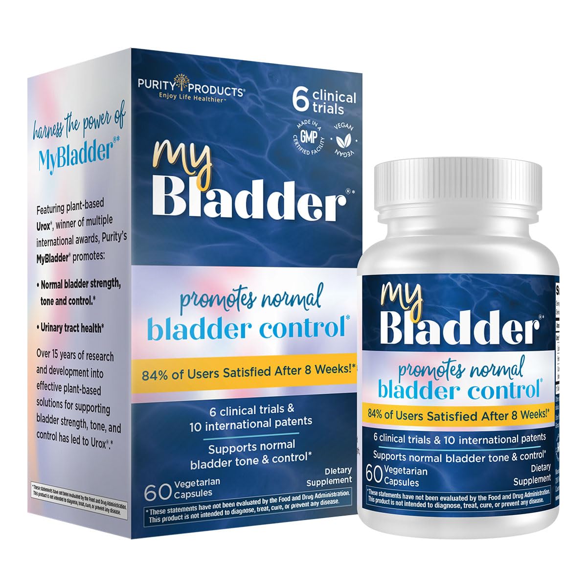 MyBladder Support Formula by Purity Products - Promotes Normal Bladder Control, Strength, Tone & Urinary Tract Health - For Men and Women - Clinically Studied 840mg Patented Blend - 60 Veg Caps (1)