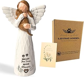 Brown Cat Memorial Angel Statue, Polyresin, Contemporary Religious Style, Tabletop, Handcrafted with Intricate Detailing, Pet Memorial Products, Sculpture
