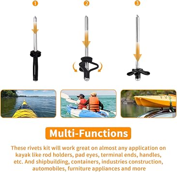 3/16 Long Grip Tri-Grip Kayak Rivets Tri-Fold Tri Bulb Mounting Rivet with Waterproof O Rings for Deep Water Installing Kayak Canoe and Boat Accessories, 20 Pcs