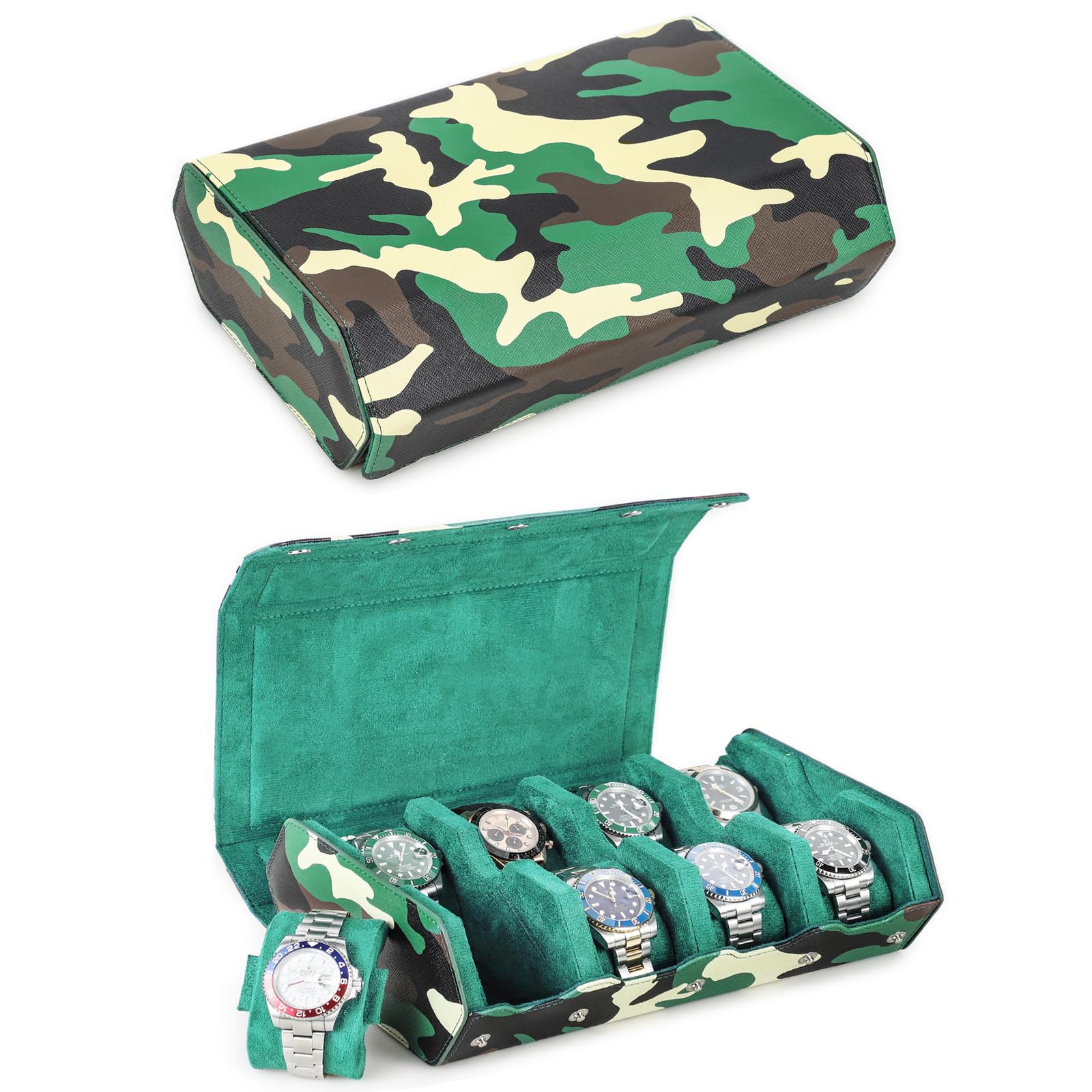 NFBCXUTKW Hiram Hexagon Leather Watch Storage Box, Camouflage Printed Watch Case for 8 Watches Handmade Anti-Scratch Leather Watch Organizer