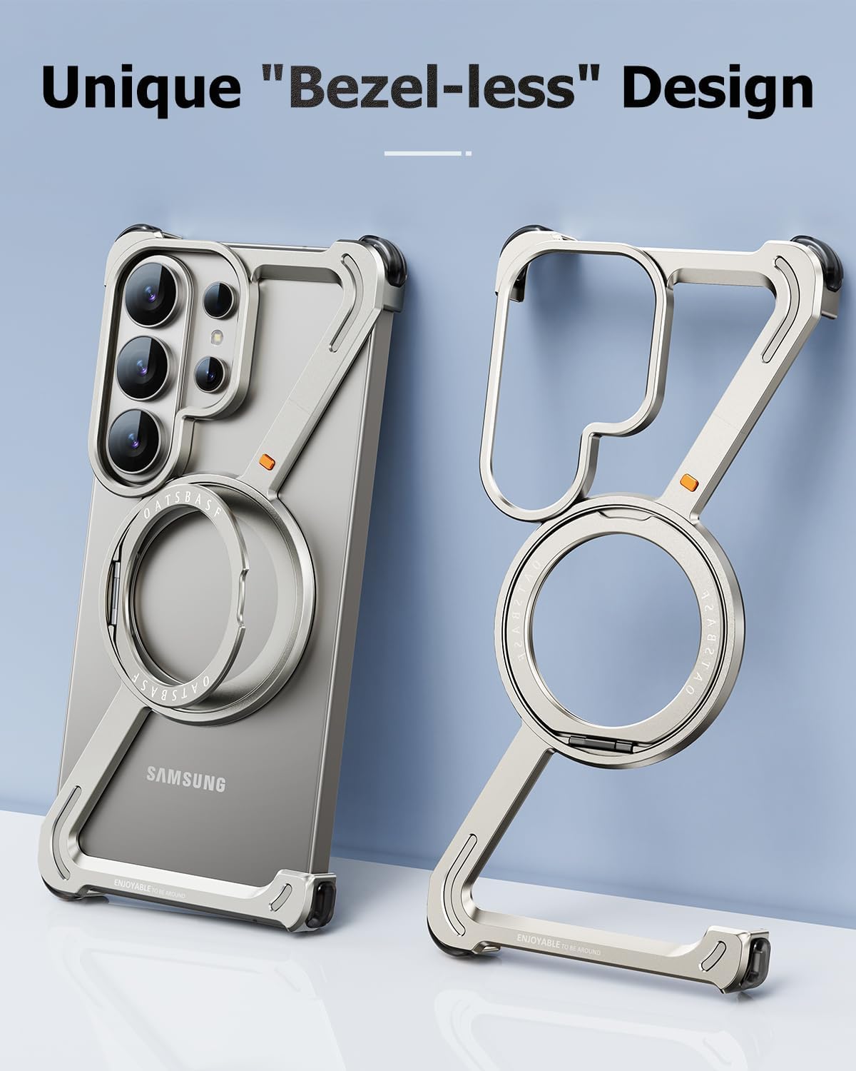 OATSBASF Minimalist Phone Case Compatible with Samsung Galaxy S26 Ultra, 360° Rotation Kickstand Aluminum Metal Frameless Design Bumper Case, Protective Shock Grade Shell, Natural Titanium