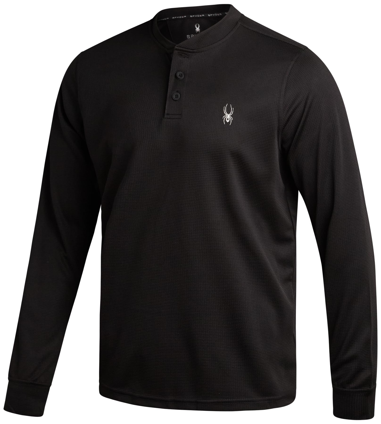 Spyder Mens Thermal Long Sleeve Shirt - Moisture Wicking Henley Shirts for Men with UP 30 Dri Fit Long Sleeve Shirts for Men, Size Medium, Black