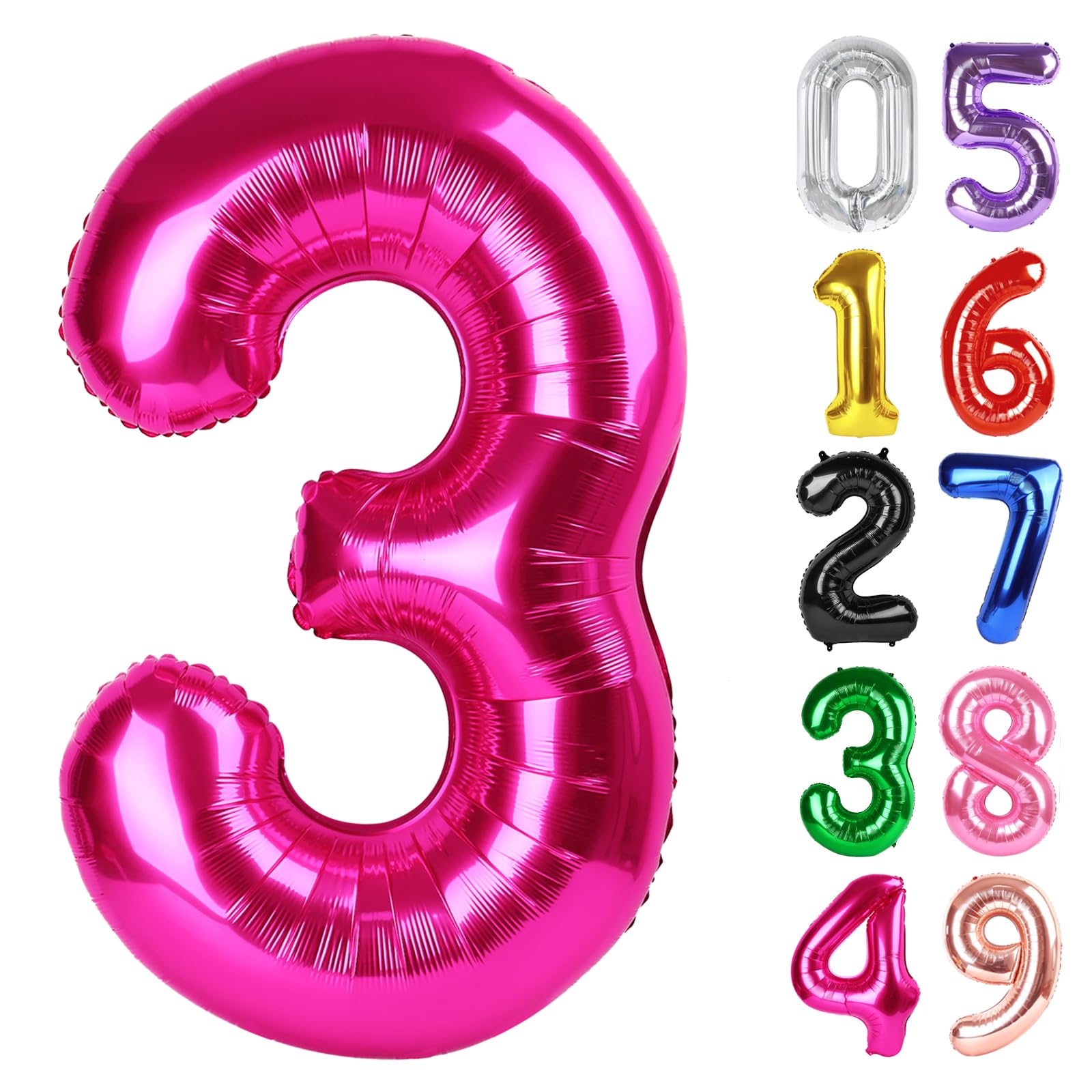 Hot Pink Number 3 Balloon 40 Inch, 3rd Birthday Decorations Men Women
