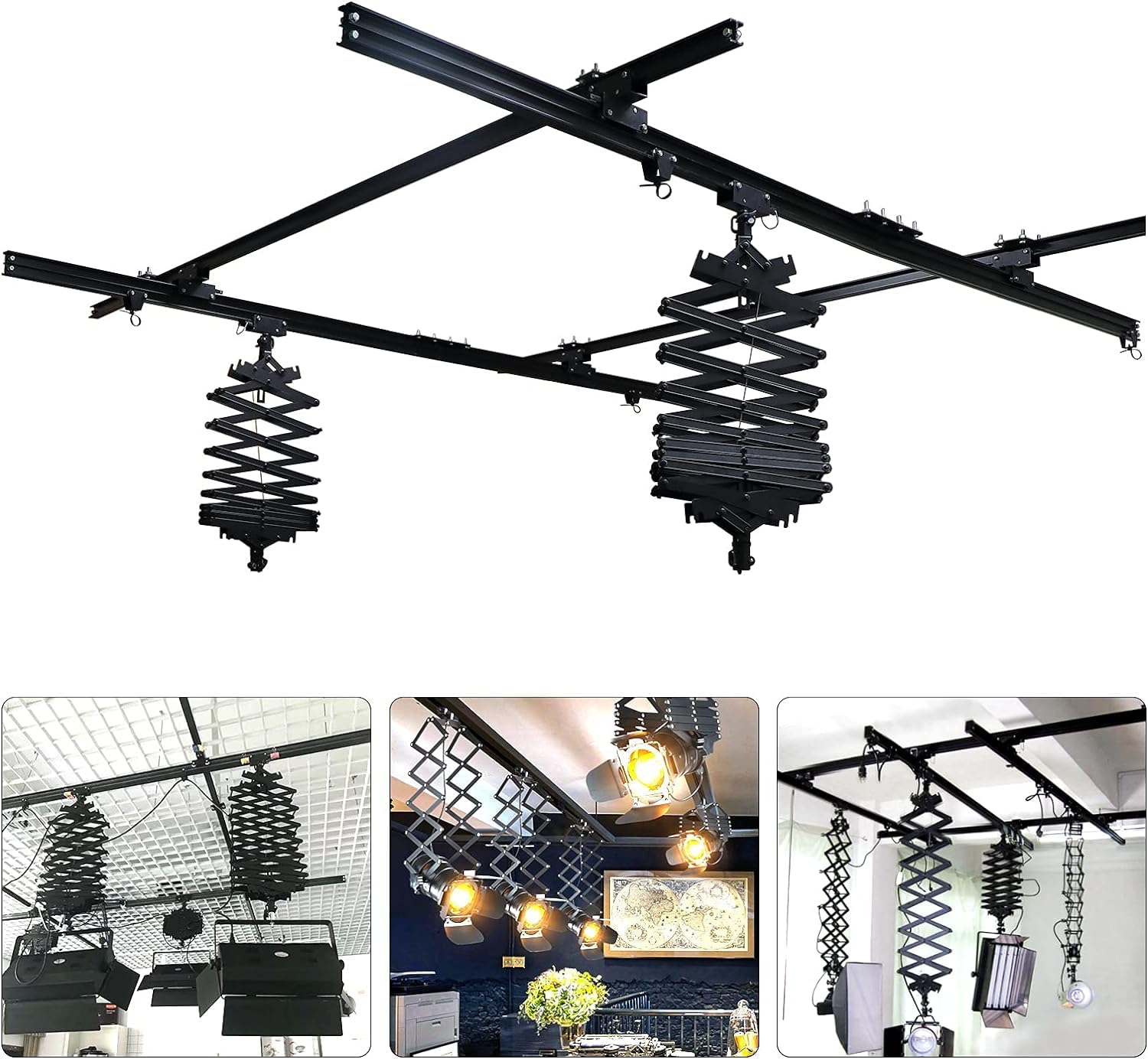 DATOUBOSS 5m x 5m Pantograph Deckenschienensystem für Fotografie, 5,0 m Schienenbeleuchtung mit Decken-Schienen, Pantograph Arm 43–200 cm, Deckenschiene für Foto & Video