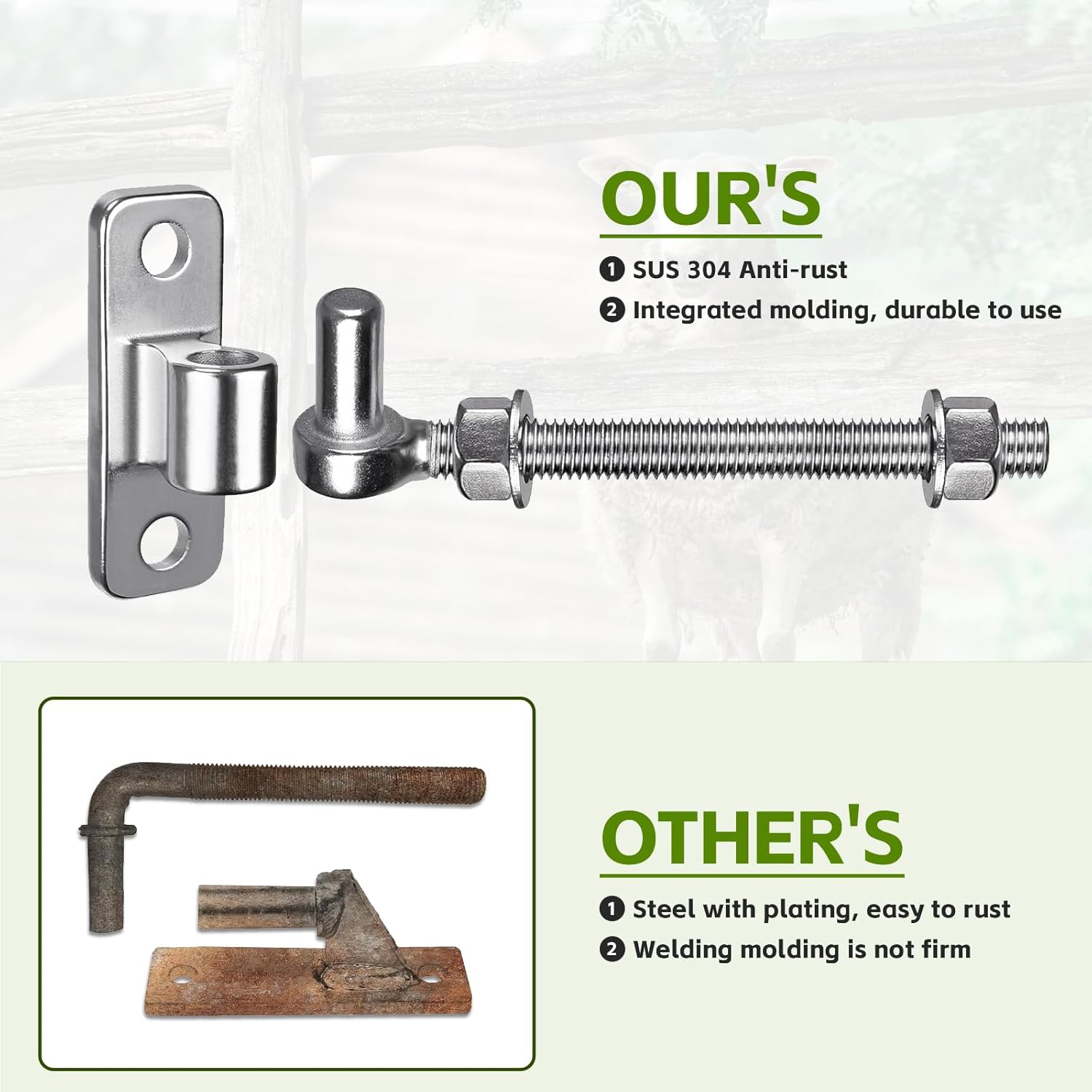 2 Pack 8'' J Bolt Gate Hinge, Heavy Duty 304 Stainless Steel Hinge for Chain Link & Farm Gates