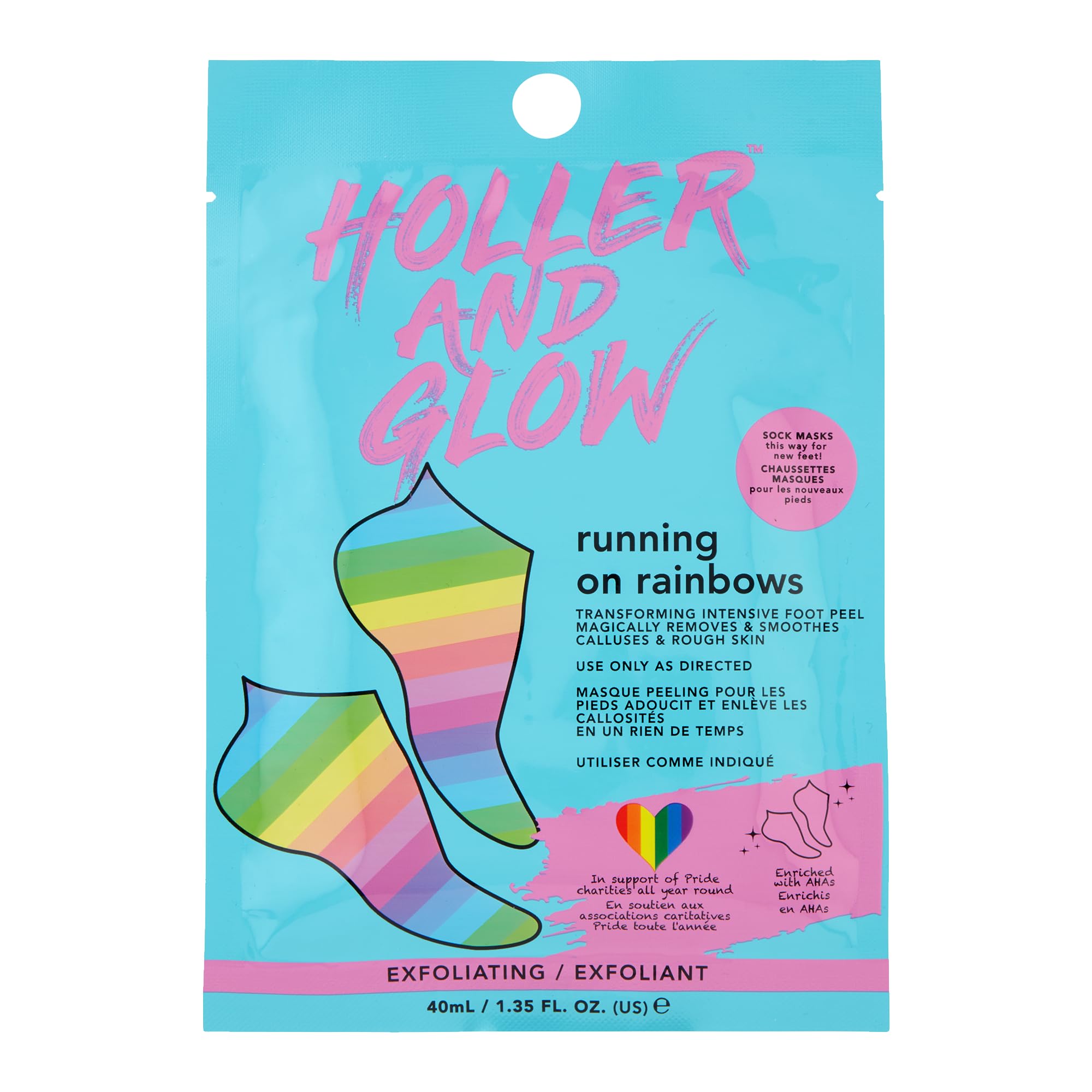 Holler And Glow Running on Rainbows Foot Masks, Peeling, Exfoliating & Softening Rainbow Printed Sheet Masks, Enriched with Lactic Acid & Glycolic Acid, Vegan & Cruelty Free, 40 ML