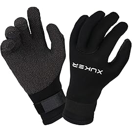 XUKER Water Gloves, 5mm Neoprene Five Finger Warm Wetsuit Winter Gloves for Scuba Diving Snorkeling Paddling Surfing Kayaking Canoeing Spearfishing Skiing (5mm Black Kevlar, 3XL)