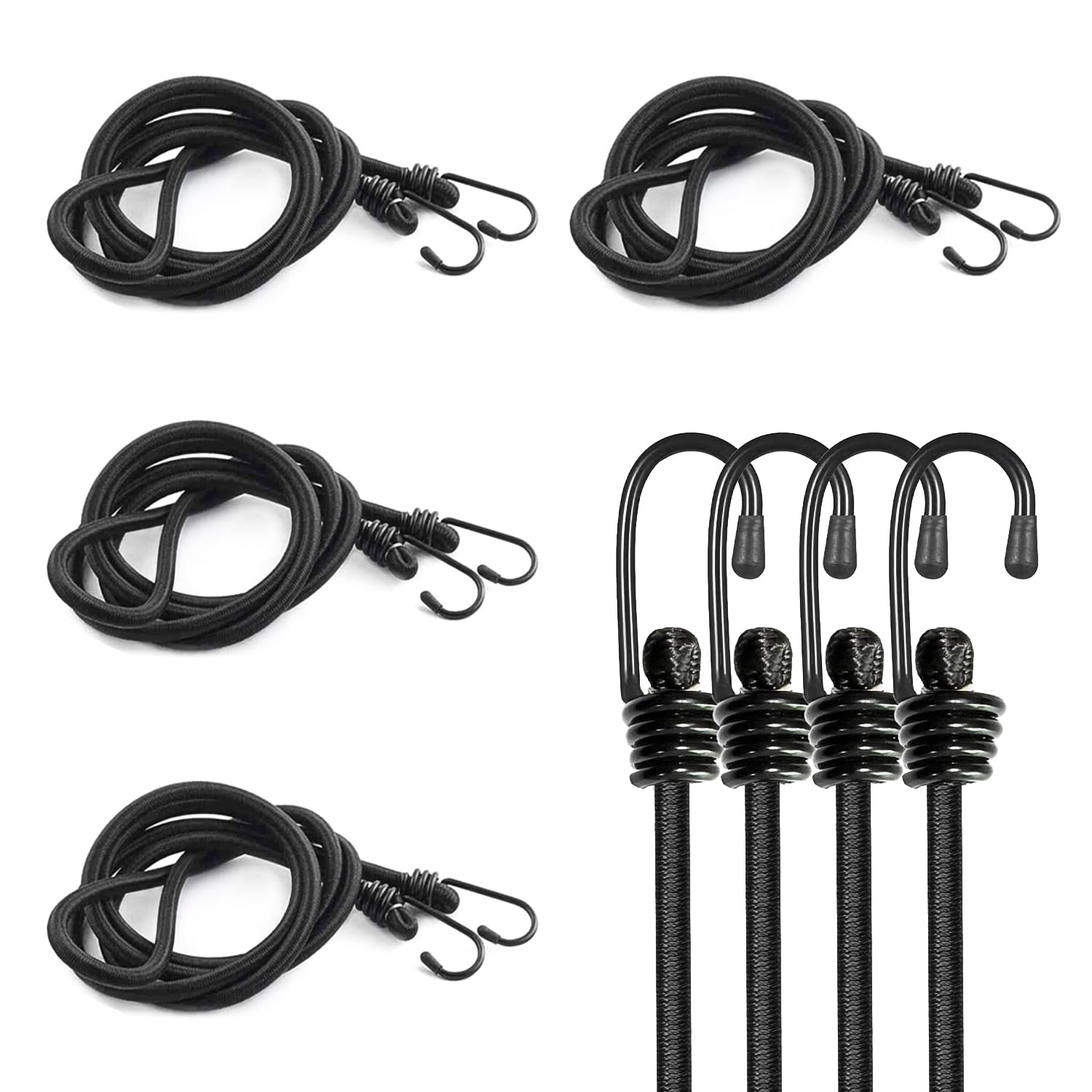 4PCS Bungee Cord With Hooks, 60cm/23.62" Heavy Duty Elastic Bungee Straps