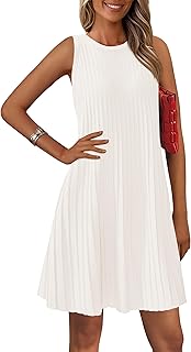 Womens 2025 Summer Sleeveless Mini Dress Crewneck Loose Tank A Line Pleated Swing Flowy Party Dresses