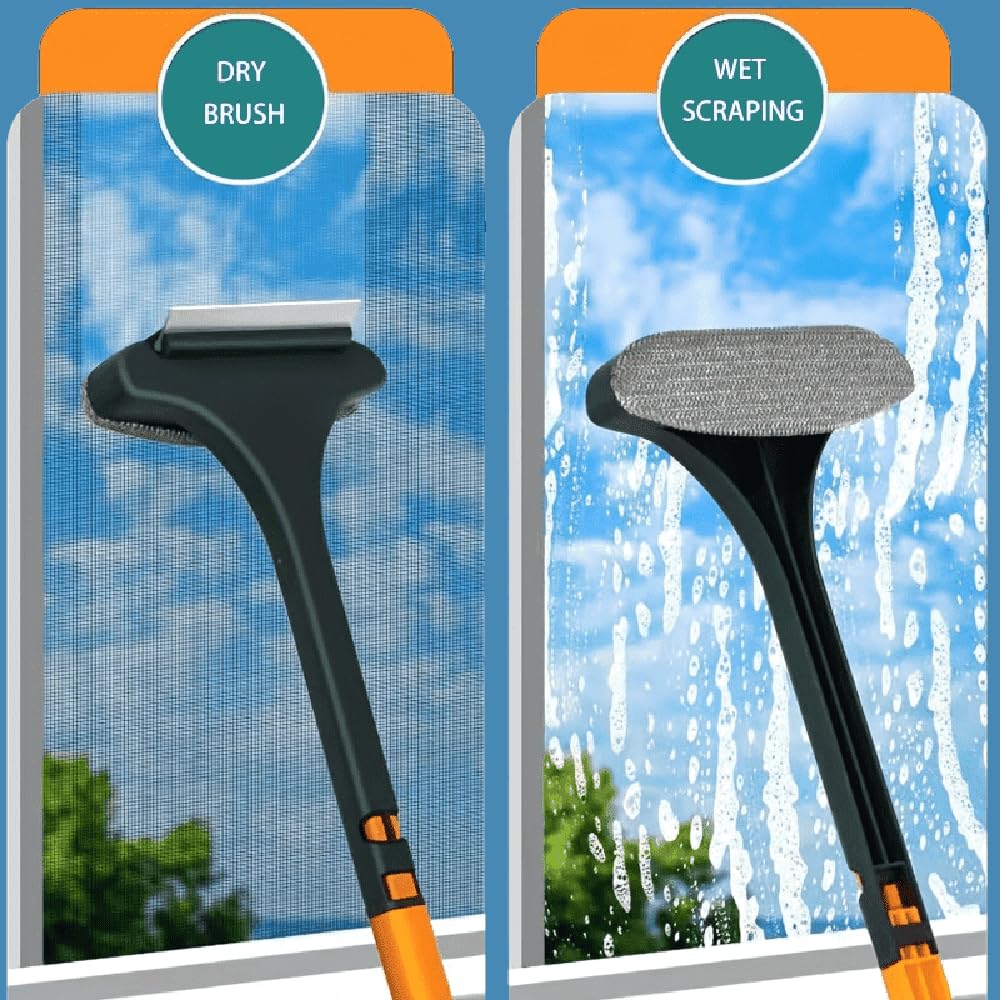 Radhav Mart 2 in 1 Mesh Cleaning Brush Wiper, Dual-Sided Window Screen Cleaner with Squeegee, Multi-Purpose Glass, Shower, Car Windshield & Screen Door Cleaning Tool 2