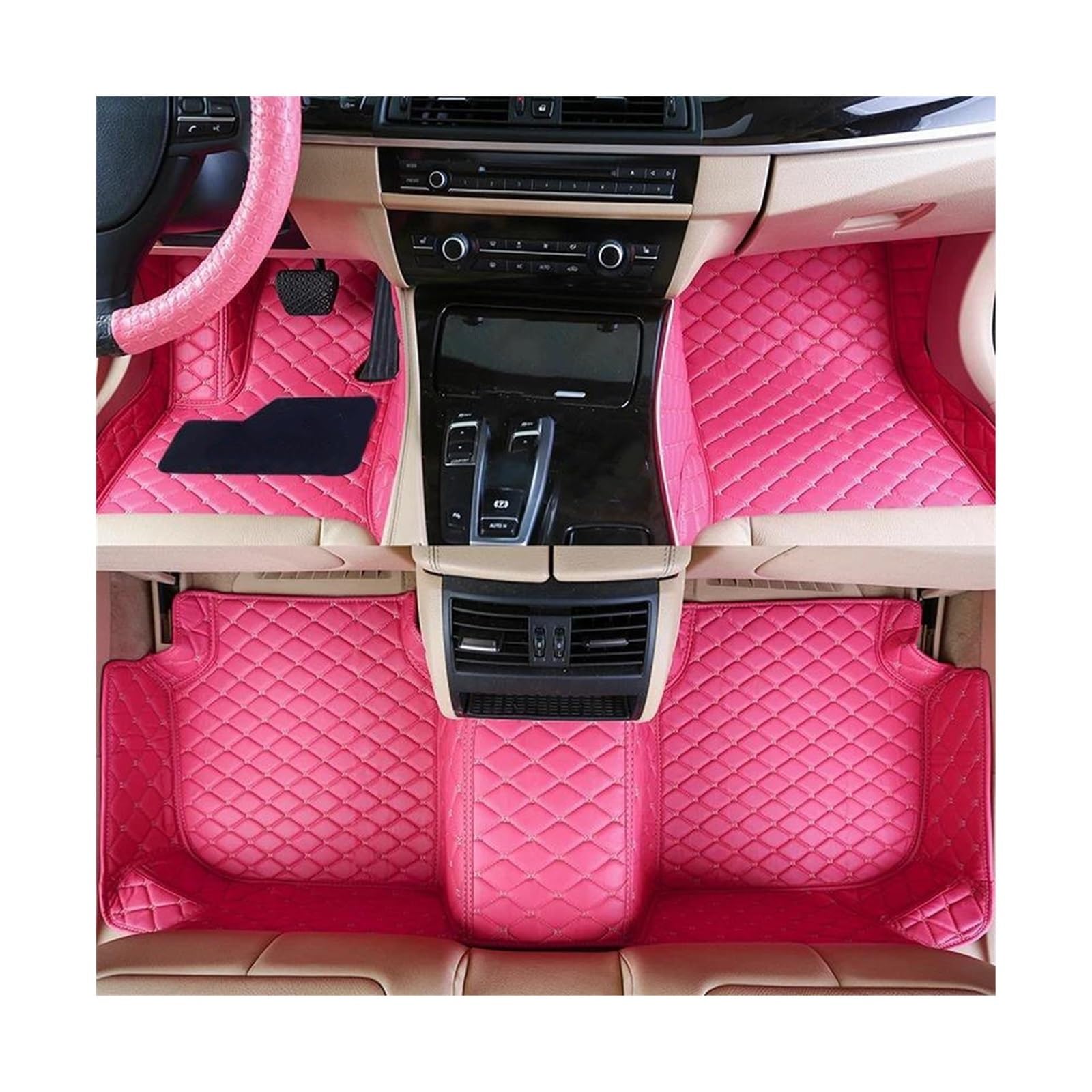 Tapis sol antidérapants voiture anti-glisse en cuir rose sur mesure Jetta 2011-2017