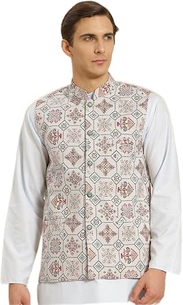 Sojanya Since 1958 MenS Cotton Linen Printeded Indian Traditional Ethnic Dresses Only Nehru Jacket