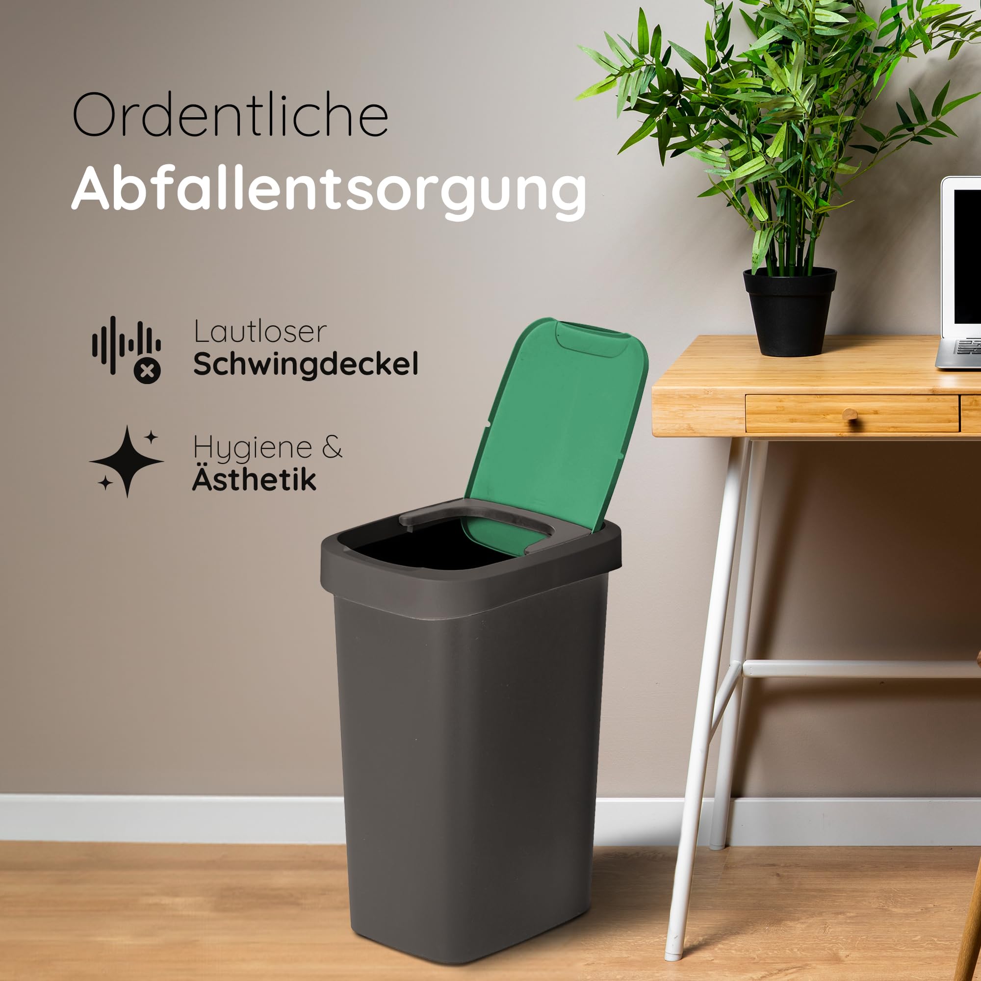 Novaliv Mülltrennsystem 50L 3er Set Mülleimer mit Schwingdeckel, Mülltrennung Küche Abfalltrennung, Schwarz Gelb Grün, Recycling Wertstoff Mülltrennsystem Abfallbehälter Küche Haushalt Büro Müll Eimer