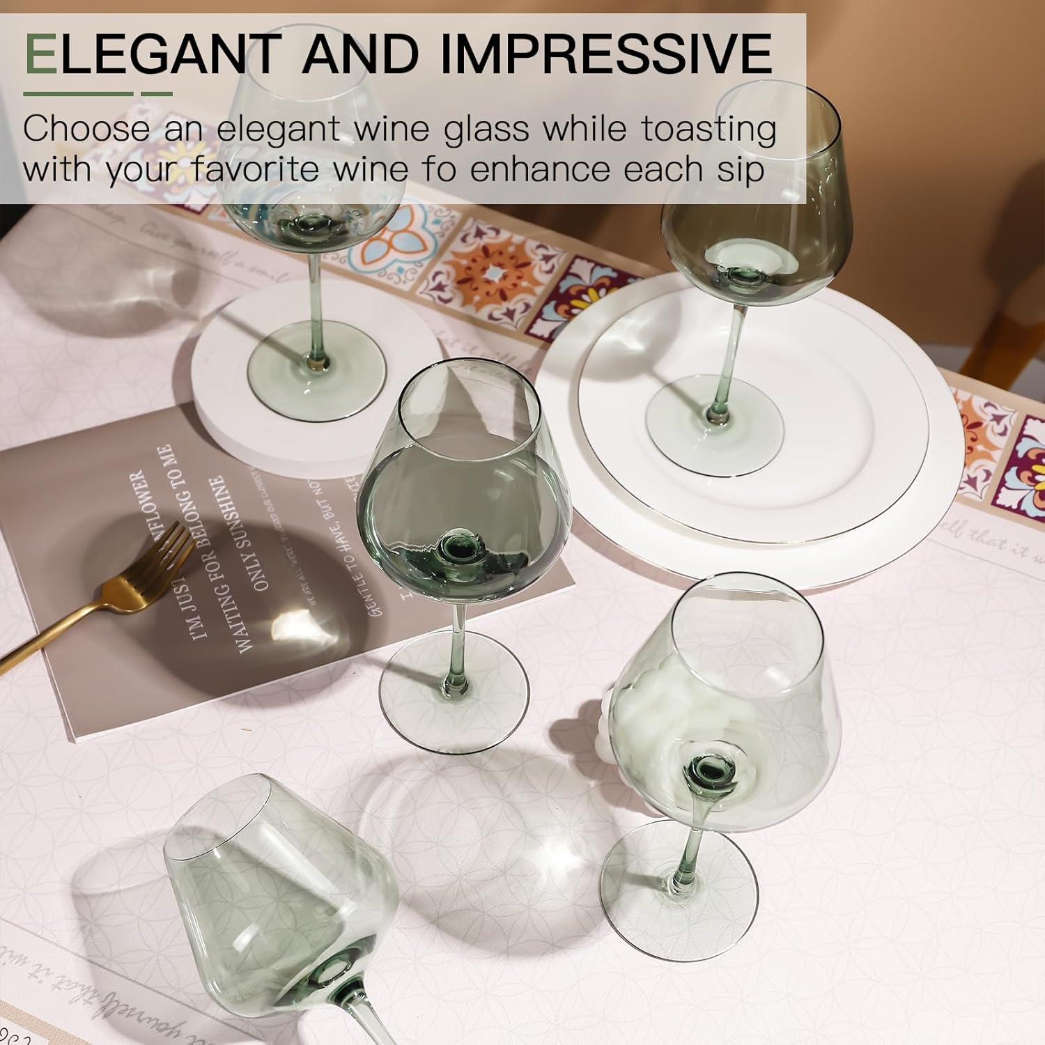 Green Wine Glasses Set of 6 - Crystal Hand Blown Burgundy Wine Glasses 18oz Lead-Free, Perfect Gifts for Wine Lover, Bar glasses sets for the home, Wedding, New Year Gifts - Image 6