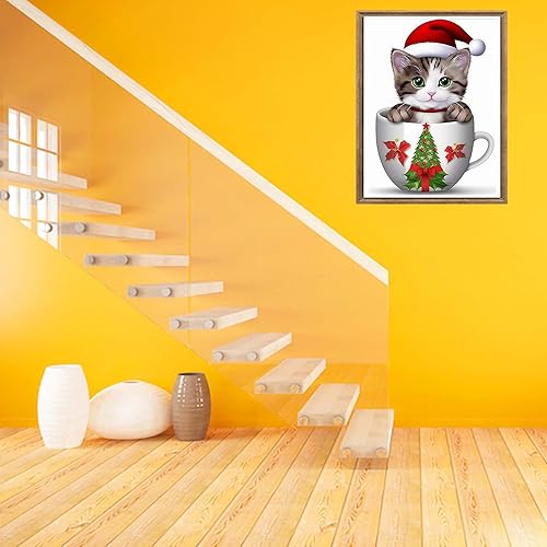 Miniatura 3 de Bimkole Kits de pintura de diamantes 5D para Navidad, lindo gato, taladro completo, juego de bordado de diamantes de imitación, pintura con