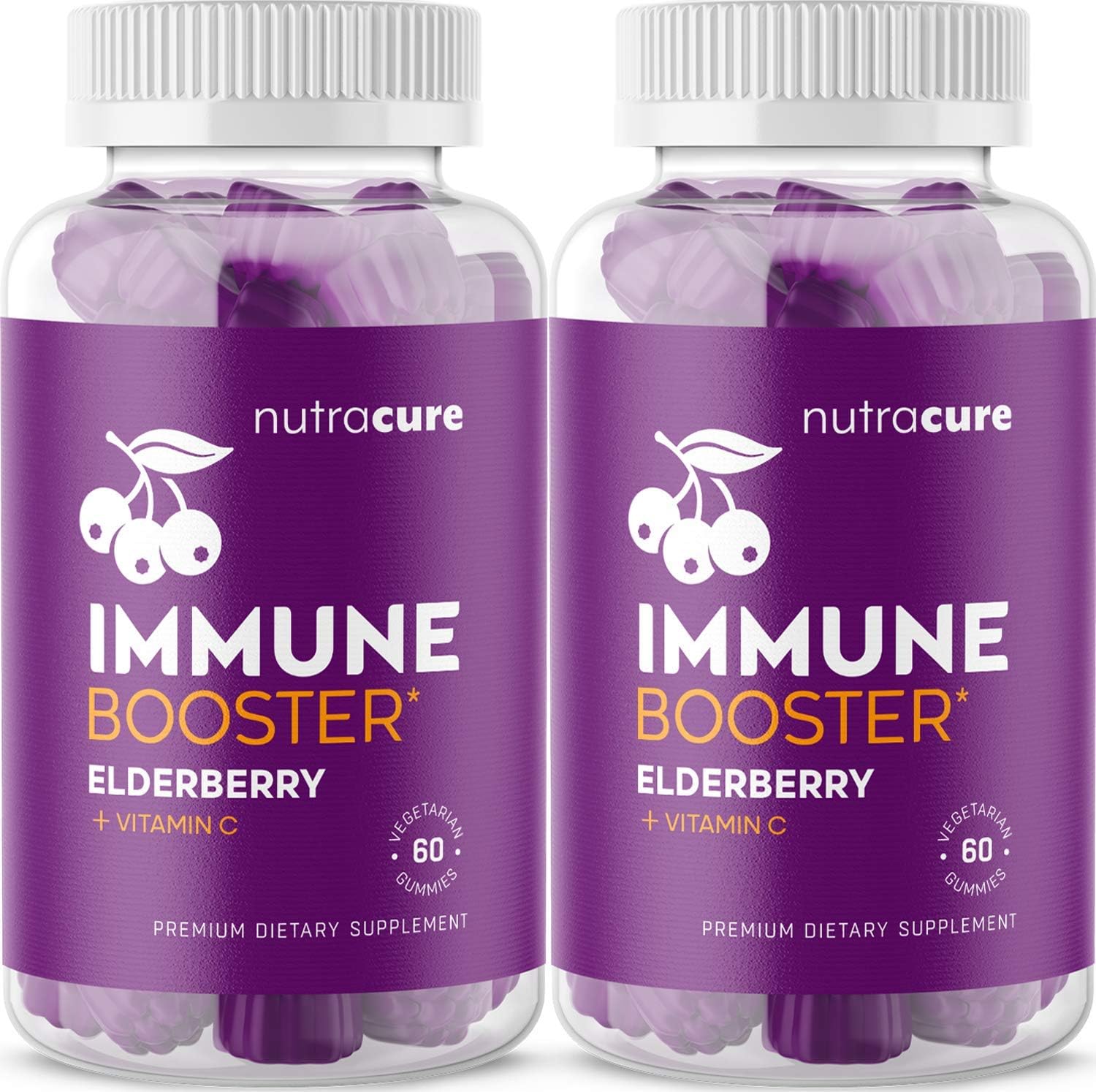 (2-Pack) Nutracure All-in-One Immune Booster Gummies with Elderberry 200mg, Vitamin C 70mg, Echinacea 400mg, Propolis 100mg - Immune Defense and Support for Kids and Adults - 120 Vegan Gummy Vitamins