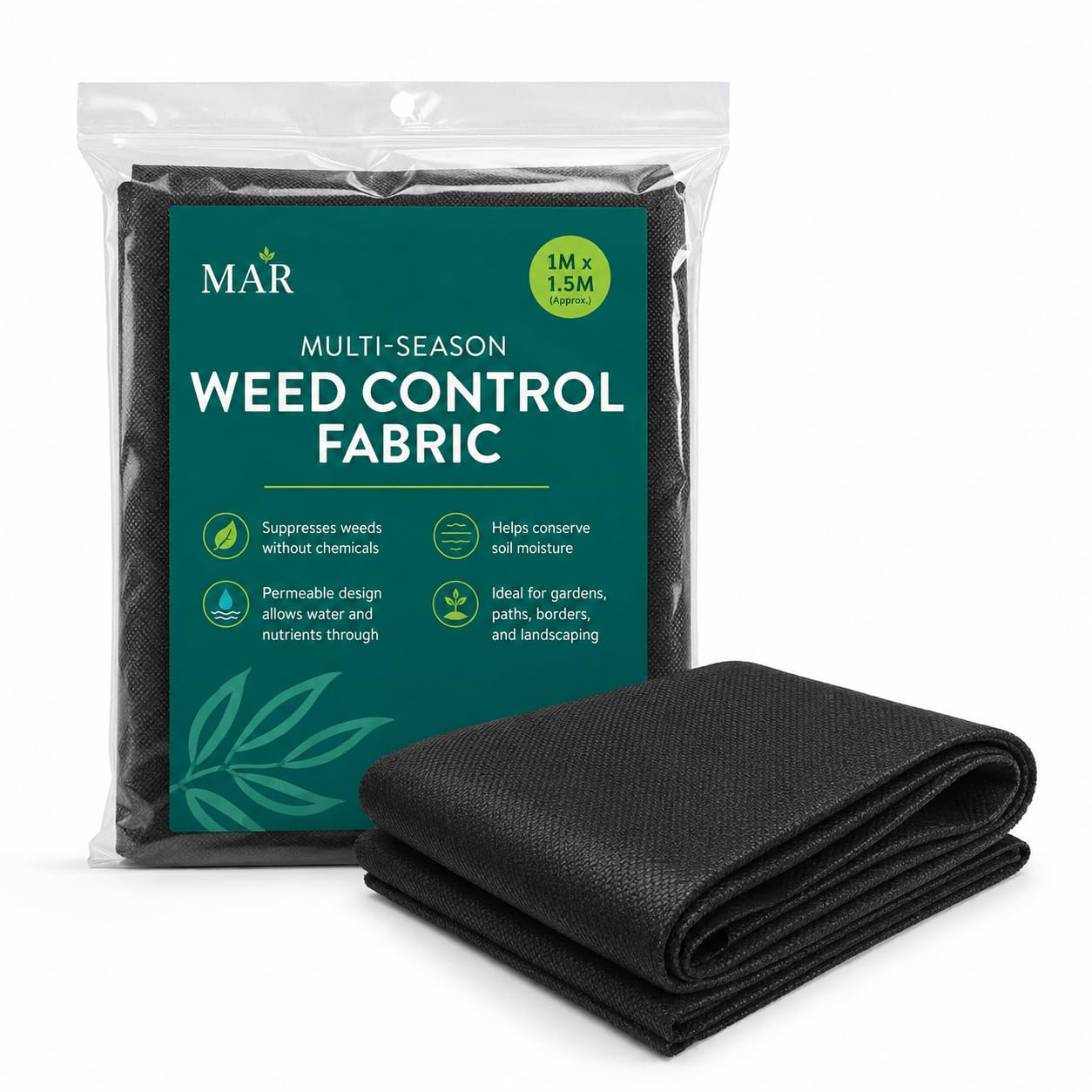 MAR Heavy Duty Weed Control Fabric 1.5m² (1m x 1.5m) – High Density 100gsm Membrane – Breathable & Permeable Ground Cover for Garden Borders, Flower Beds, and Under Gravel – UV Stabilized