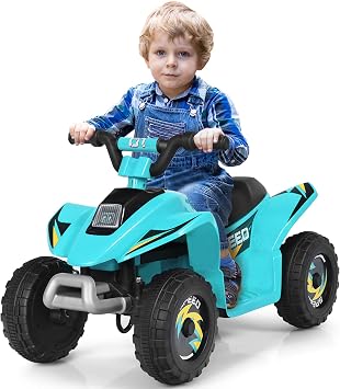 HOMGX Kids ATV, Electric Mini Quad w/Anti-Slip Wheels, 6V Battery Powered Four Wheelers for Boys w/ 2 Speeds, Forward/Reverse Switch, Ride On Toy Car, Motorized 4 Wheeler for Kids Blue
