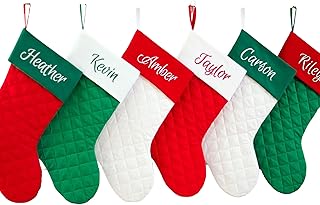 Personalized 19” Christmas Stocking Quilted Red, White and Kelly Green. 1 Custom Stocking with Name or Blank