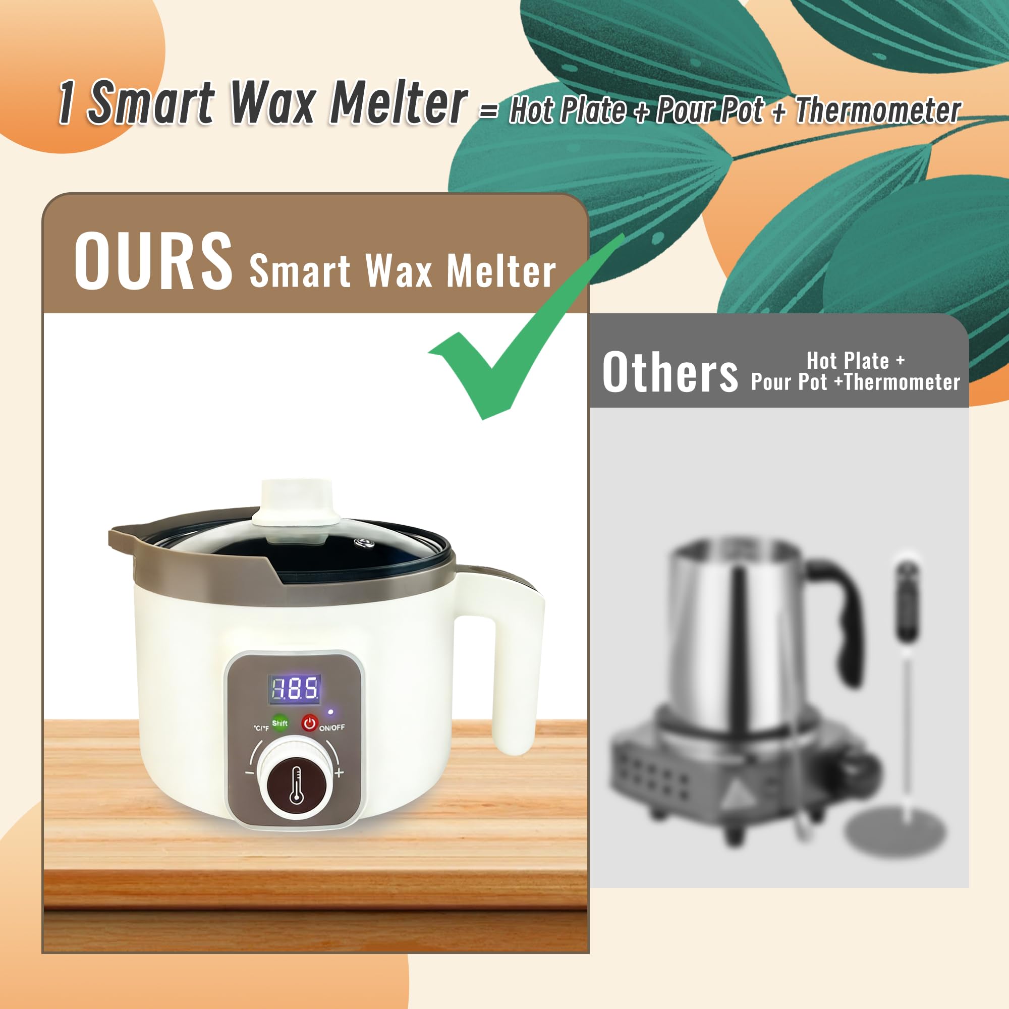 LINGQIAN Led Température Affichage Bougie Électrique Cire Fondue, Machine À Bougie Numérique Avec Bec Inversé,Antiadhésif Et Facile À Nettoyer, Fondeur De Cire Pour La Fabrication De Bougies