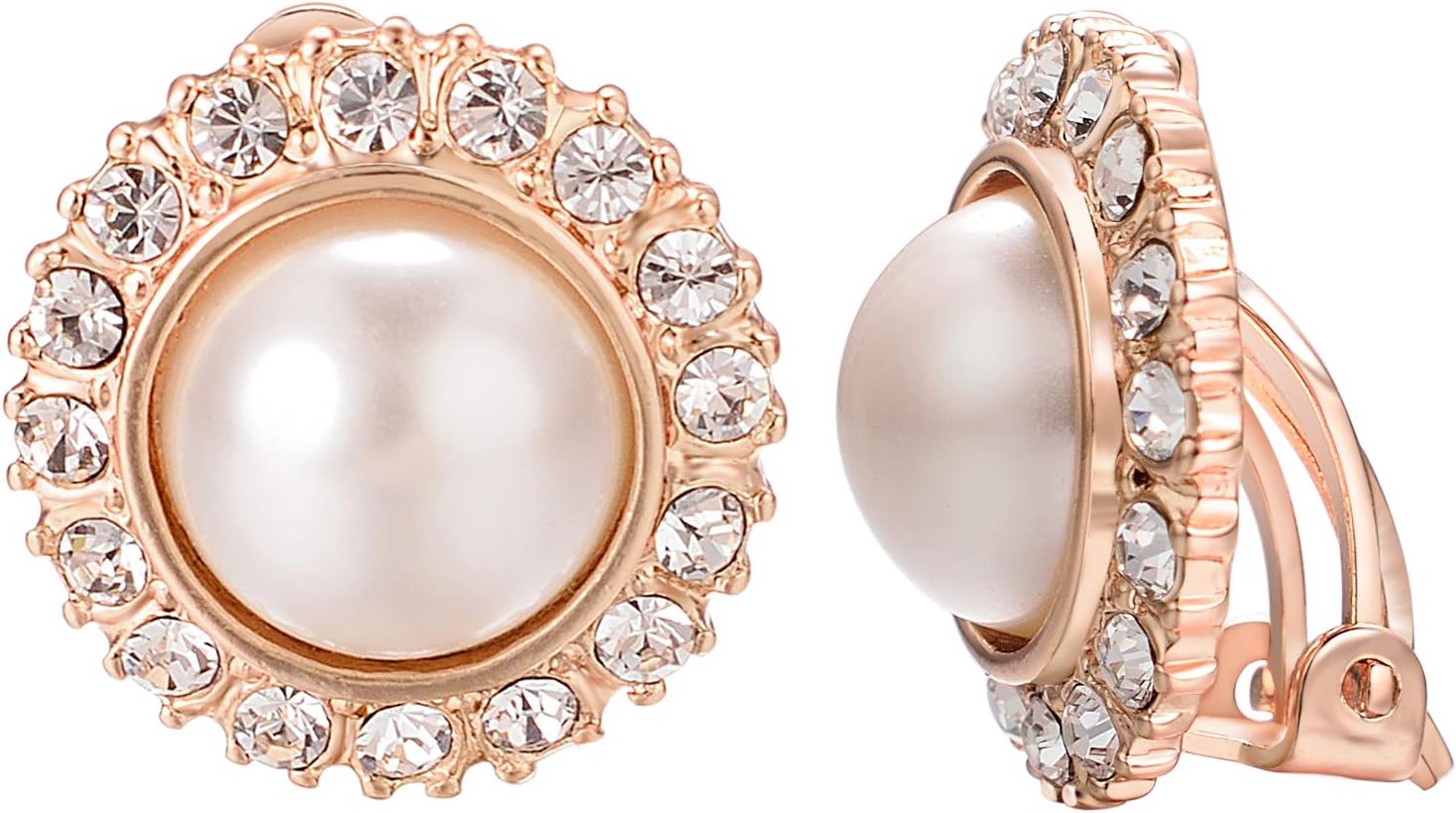 VOGEM Sunflower Jewelry Pearl Earrings For Women Wedding 18K Rose Gold Plated CZ Rhinestone Clip On Earrings